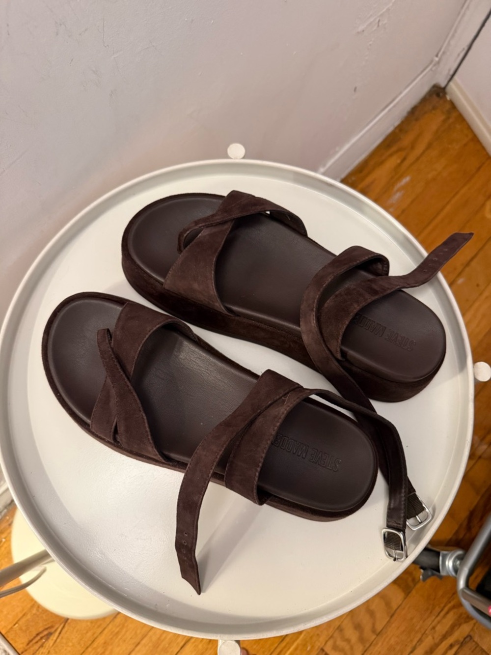 Steve Madden Dark Brown Suede Platform Sandals - Picture 2 of 4